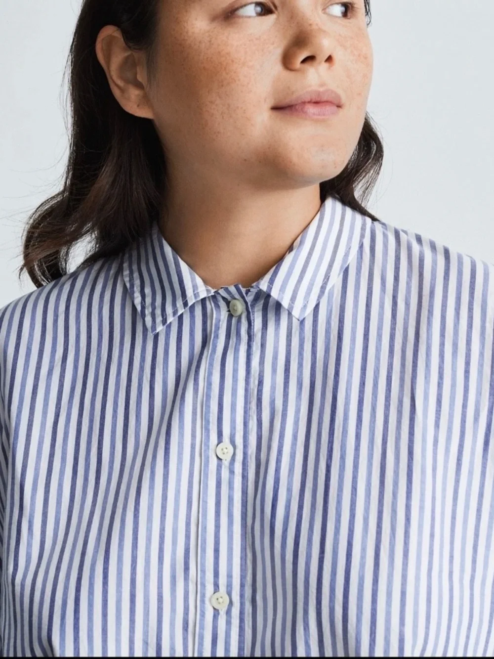 Everlane Cropped Striped Cotton Button Down The Woven PJ Top NWT Small - Picture 3 of 13